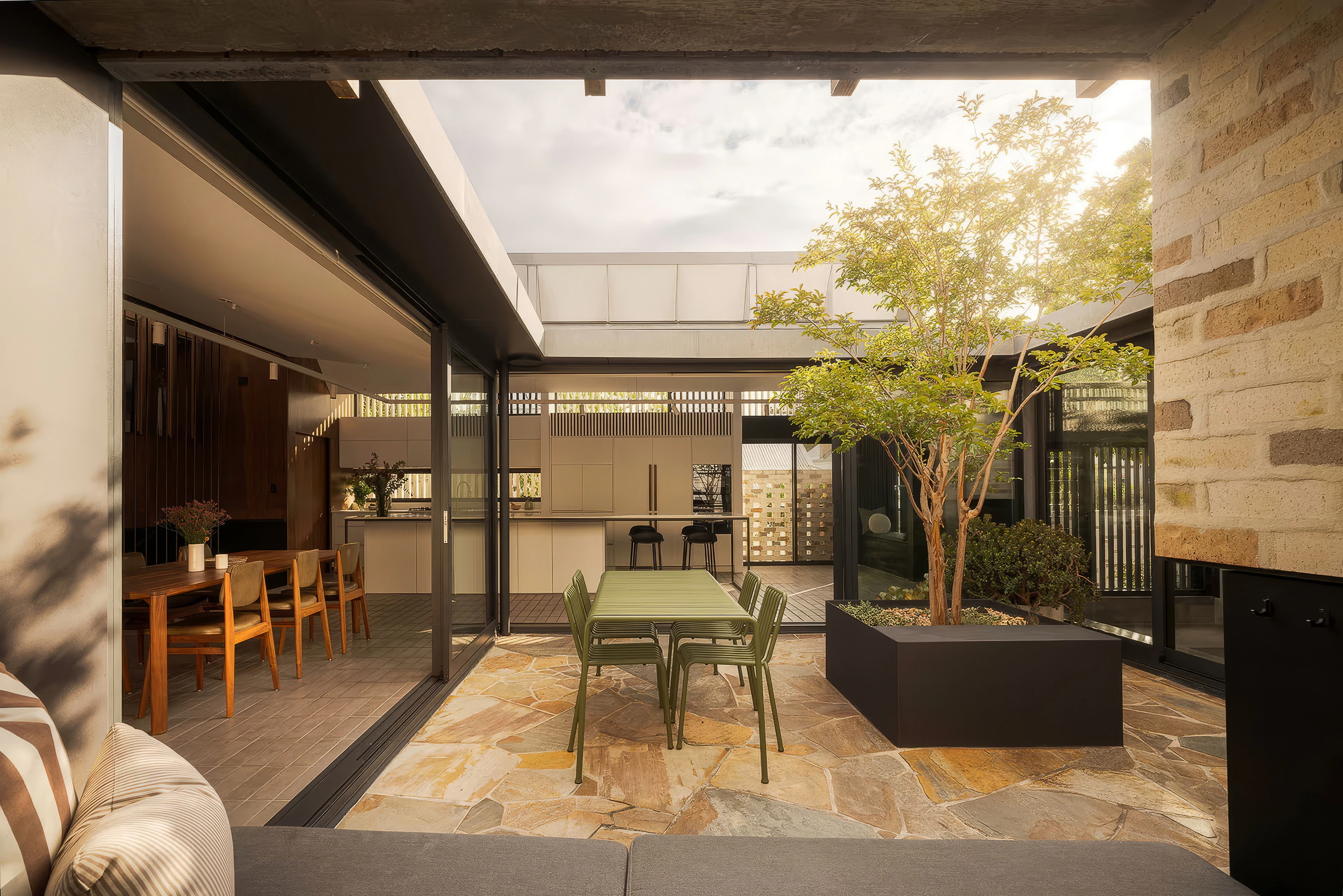Indoor-outdoor living area of the Higham Road House