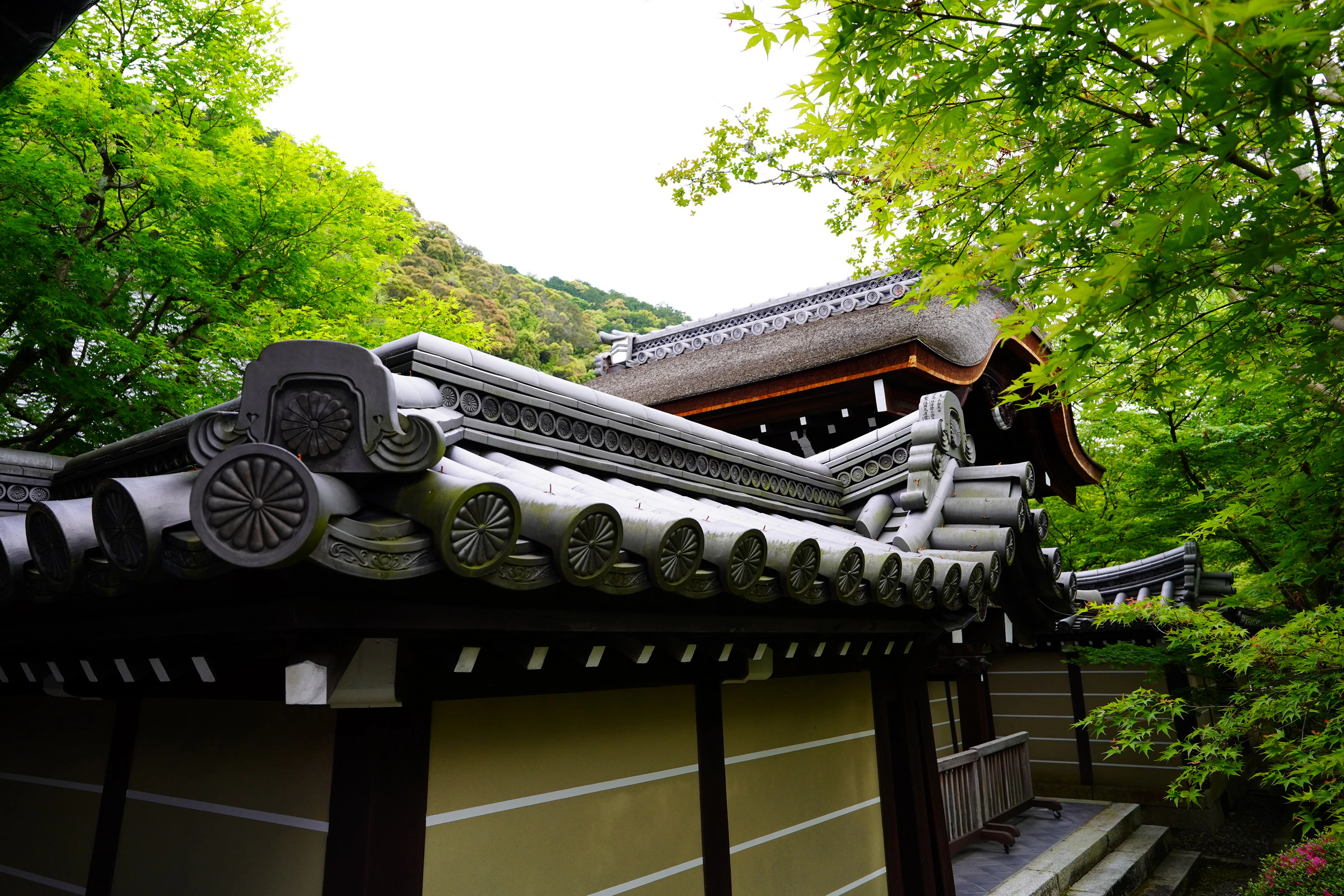 Intricate details of a traditional Japanese temple roof