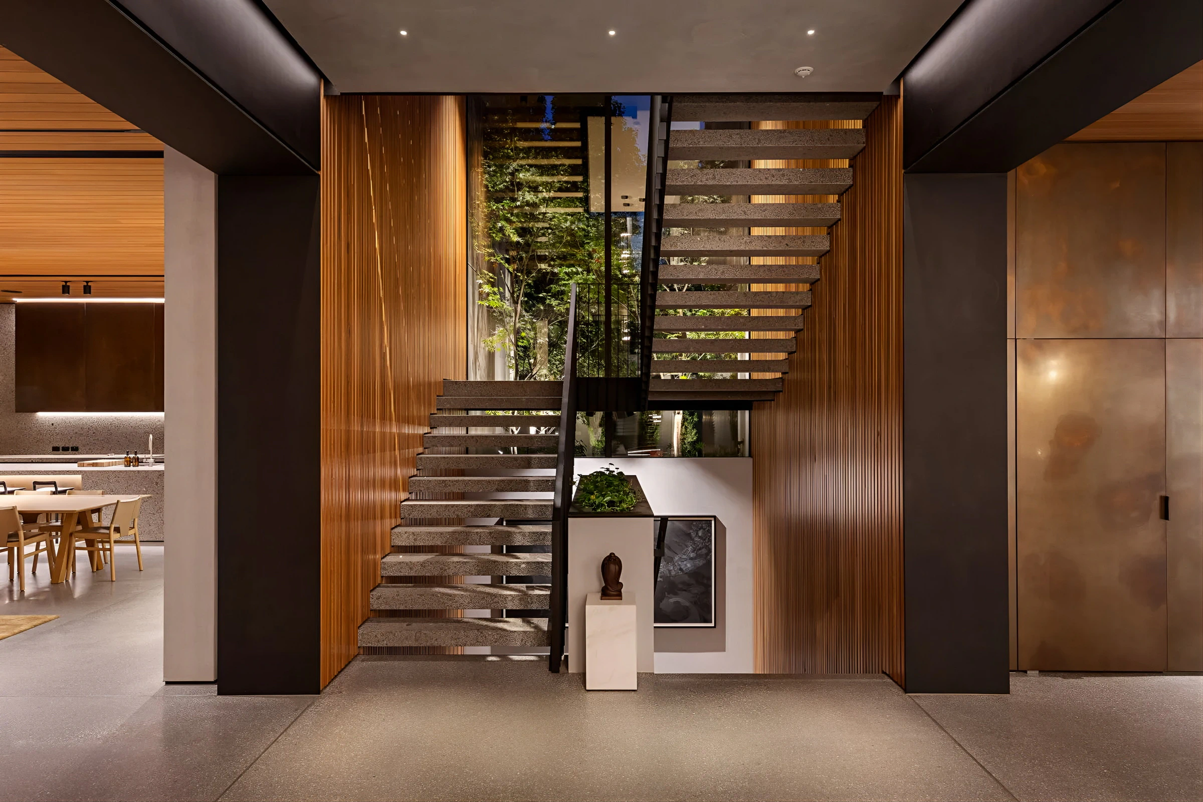 Floating staircase in modern home