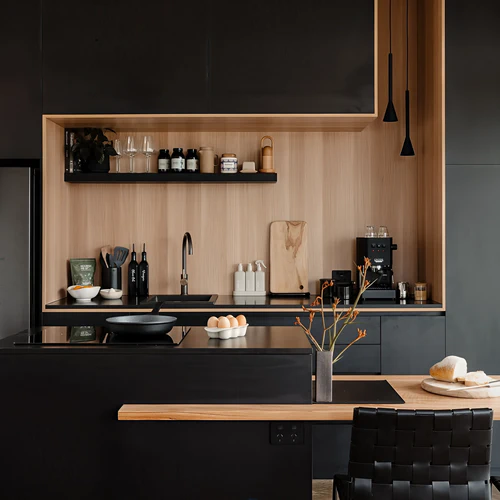Modern black and wooden kitchen