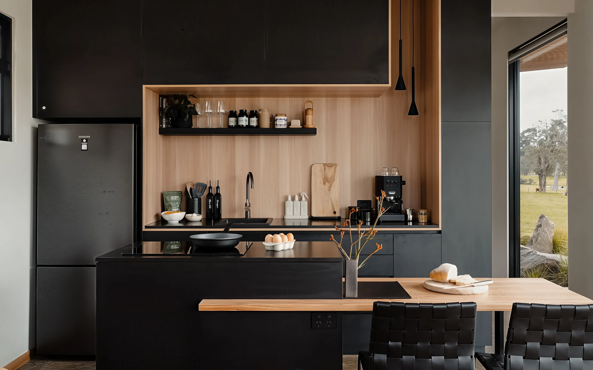 Modern black and wooden kitchen