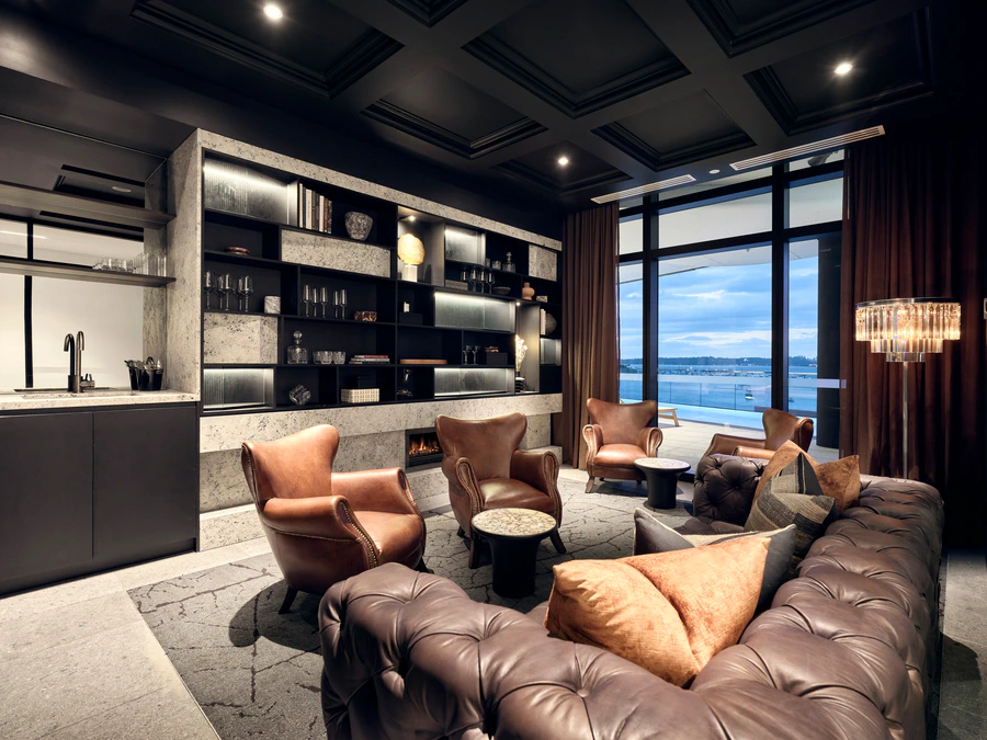 Tranquil library space by day, and sophisticated whisky den by night
