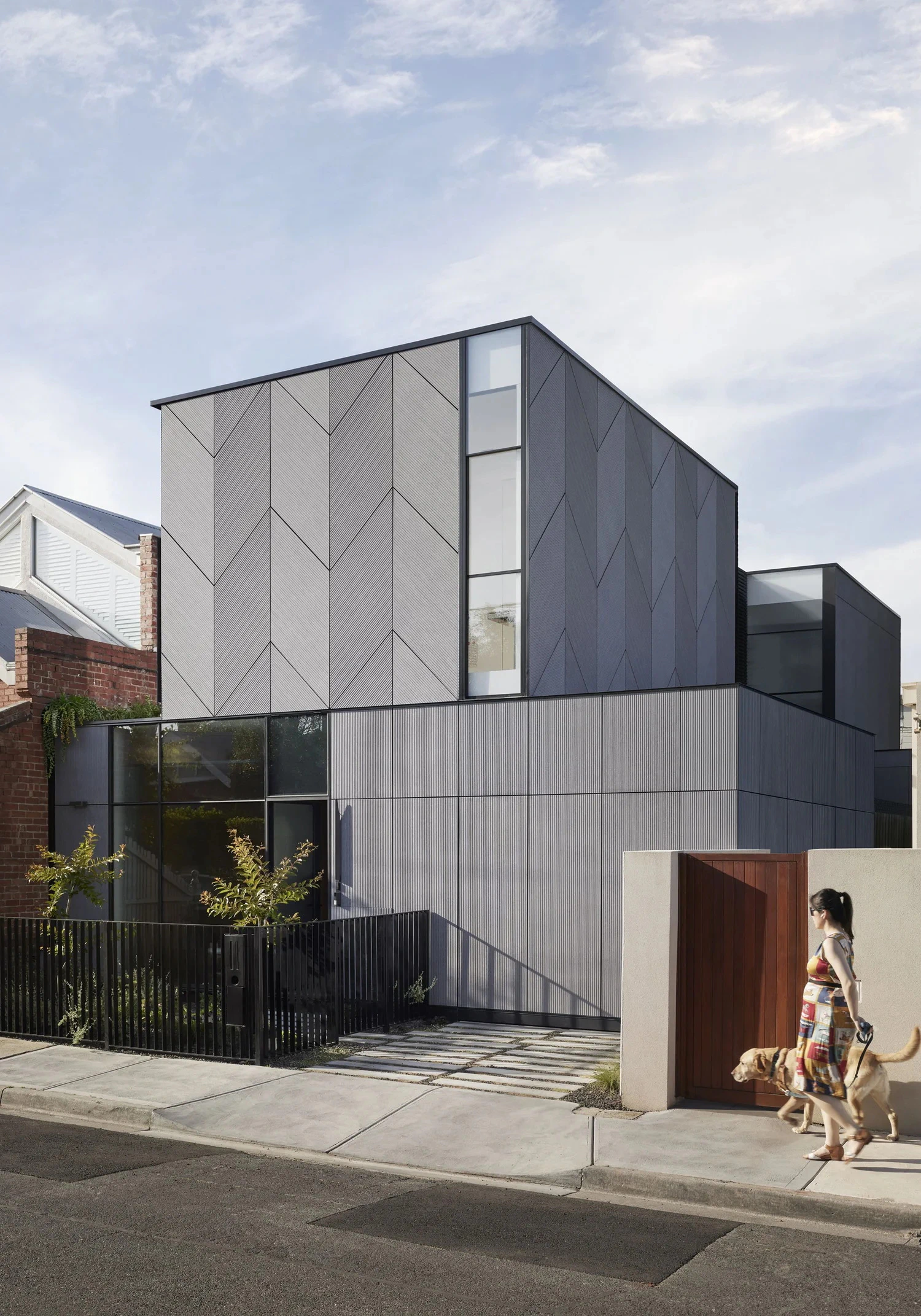 Lang House front façade geometric cladding