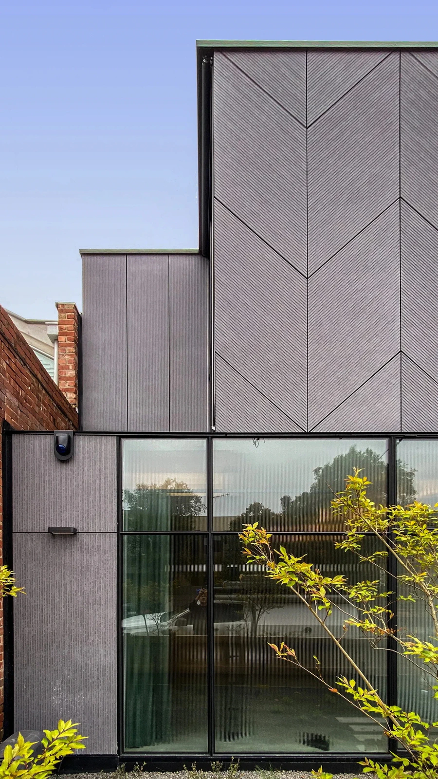 Textured backyard façade
