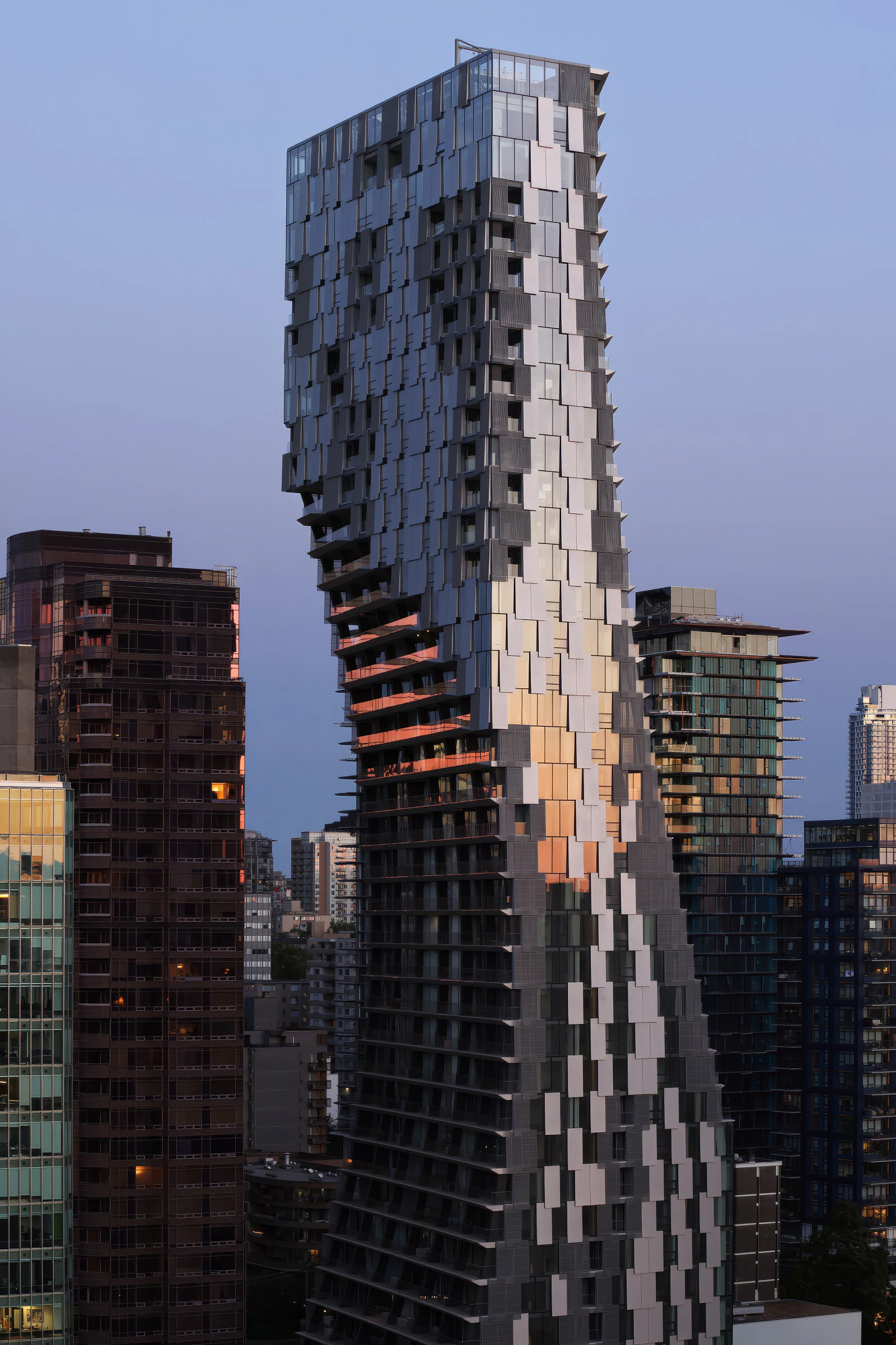 Twisting Alberni by Kengo Kuma high-rise in city skyline