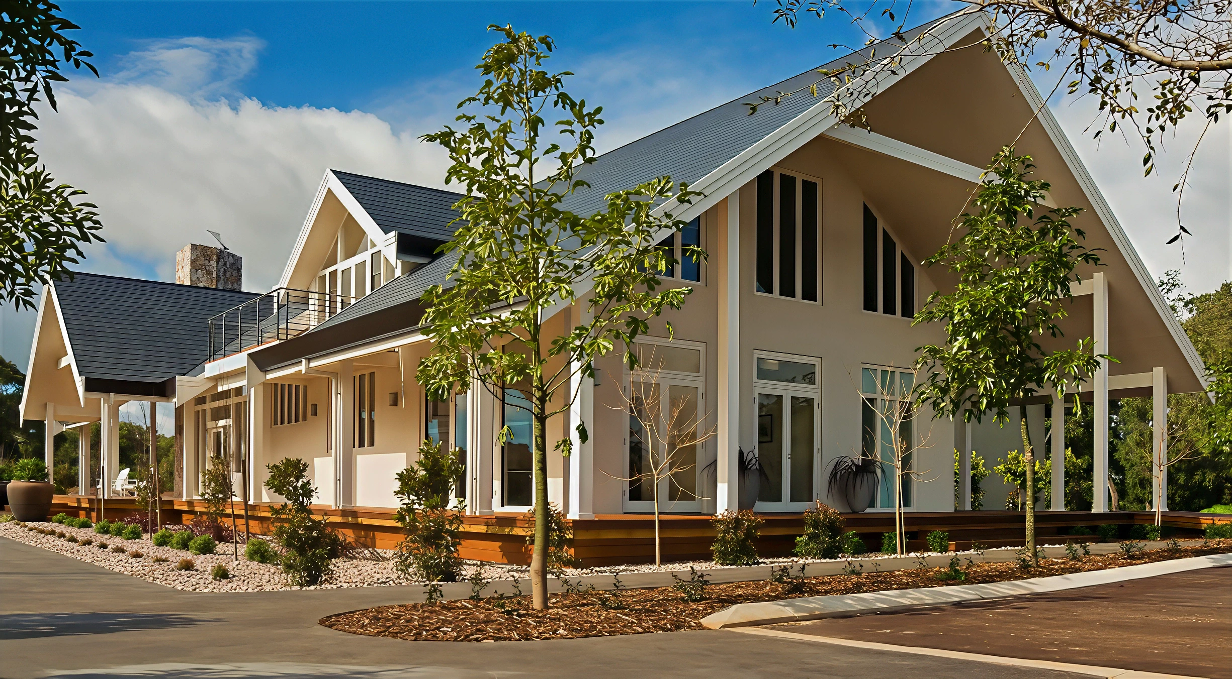 Flametree Winery with pitched roof and wraparound verandah