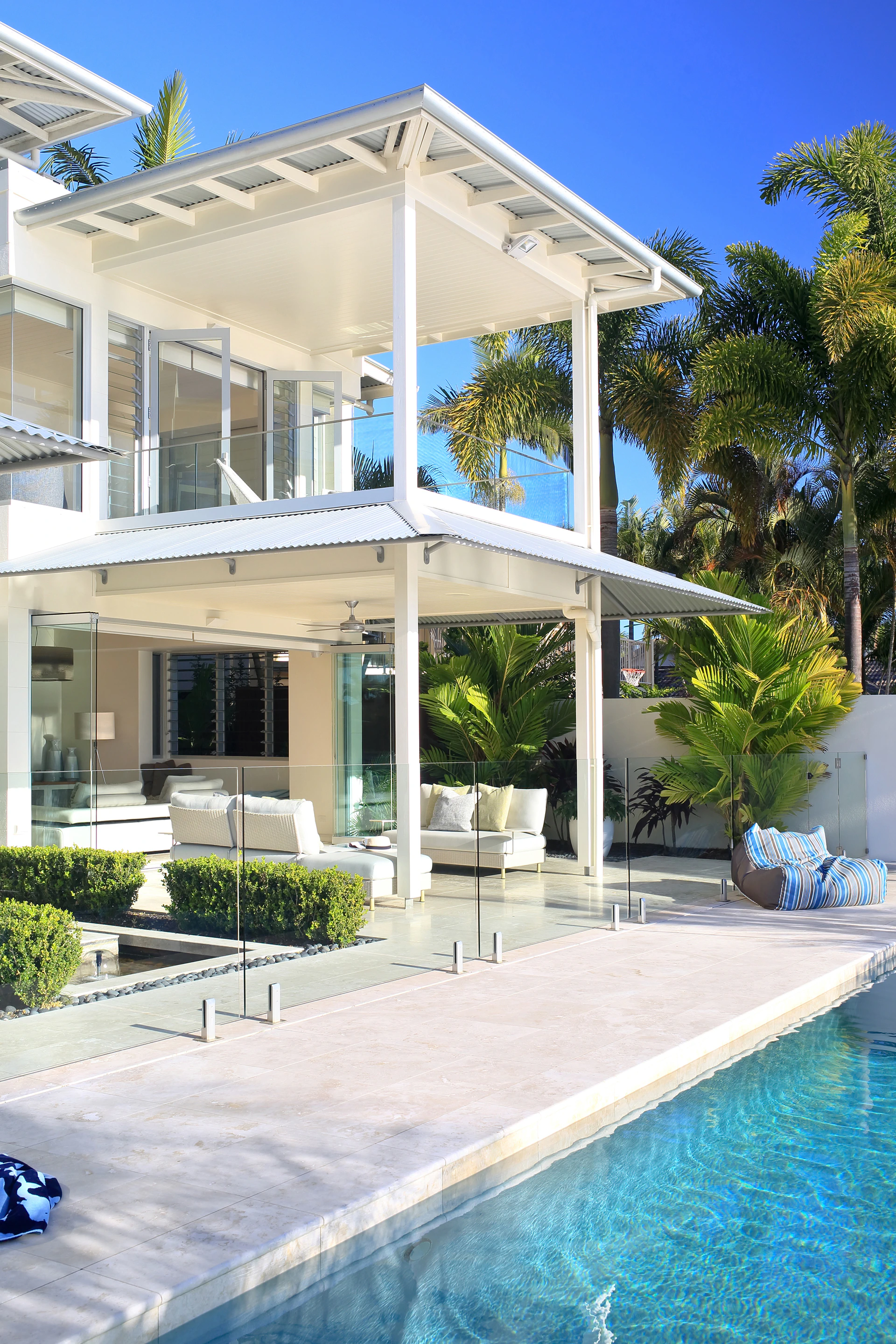 Modern luxury house with outdoor pool and patio area