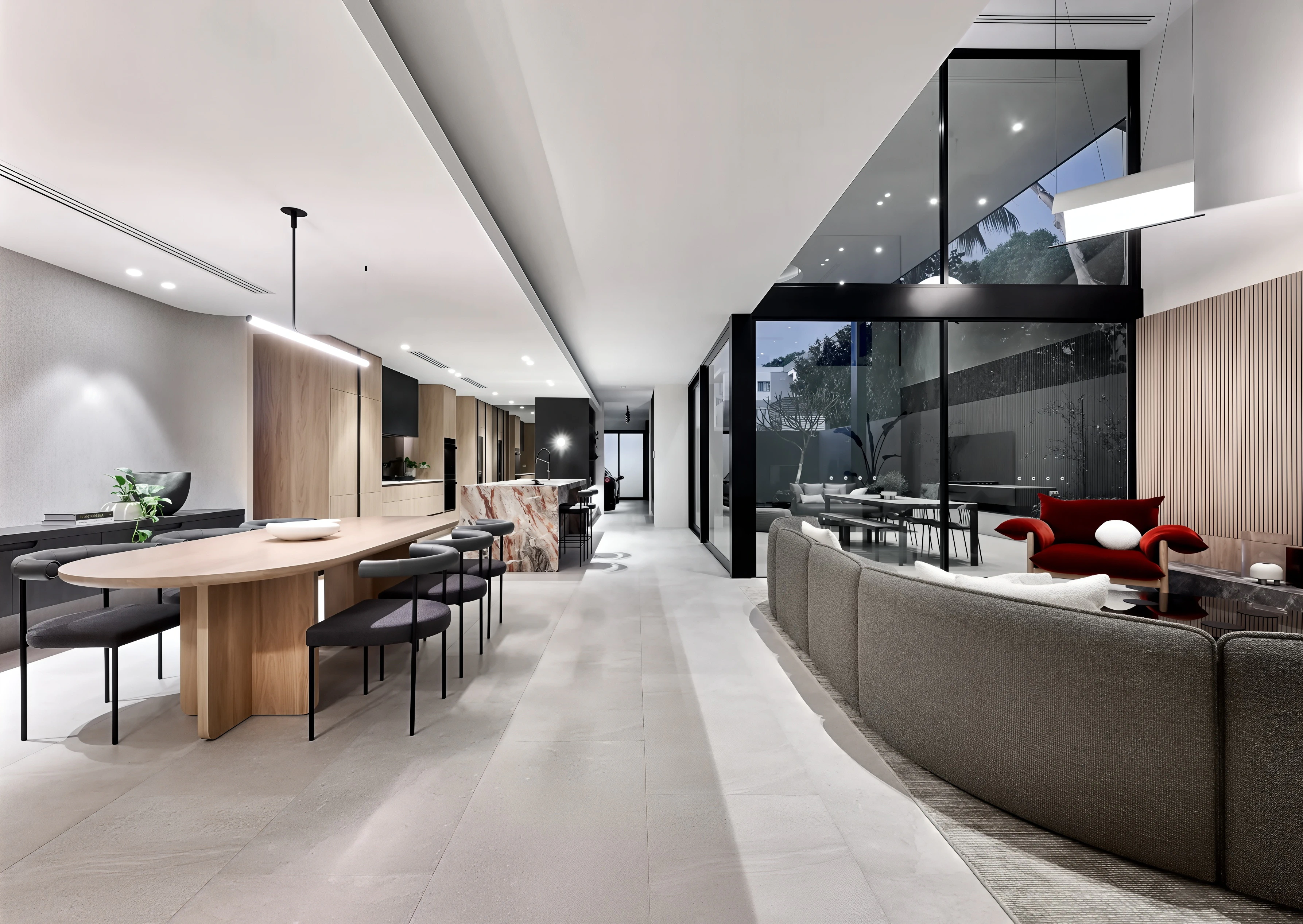 Open-plan modern living of the Villa Rose by Averna Homes