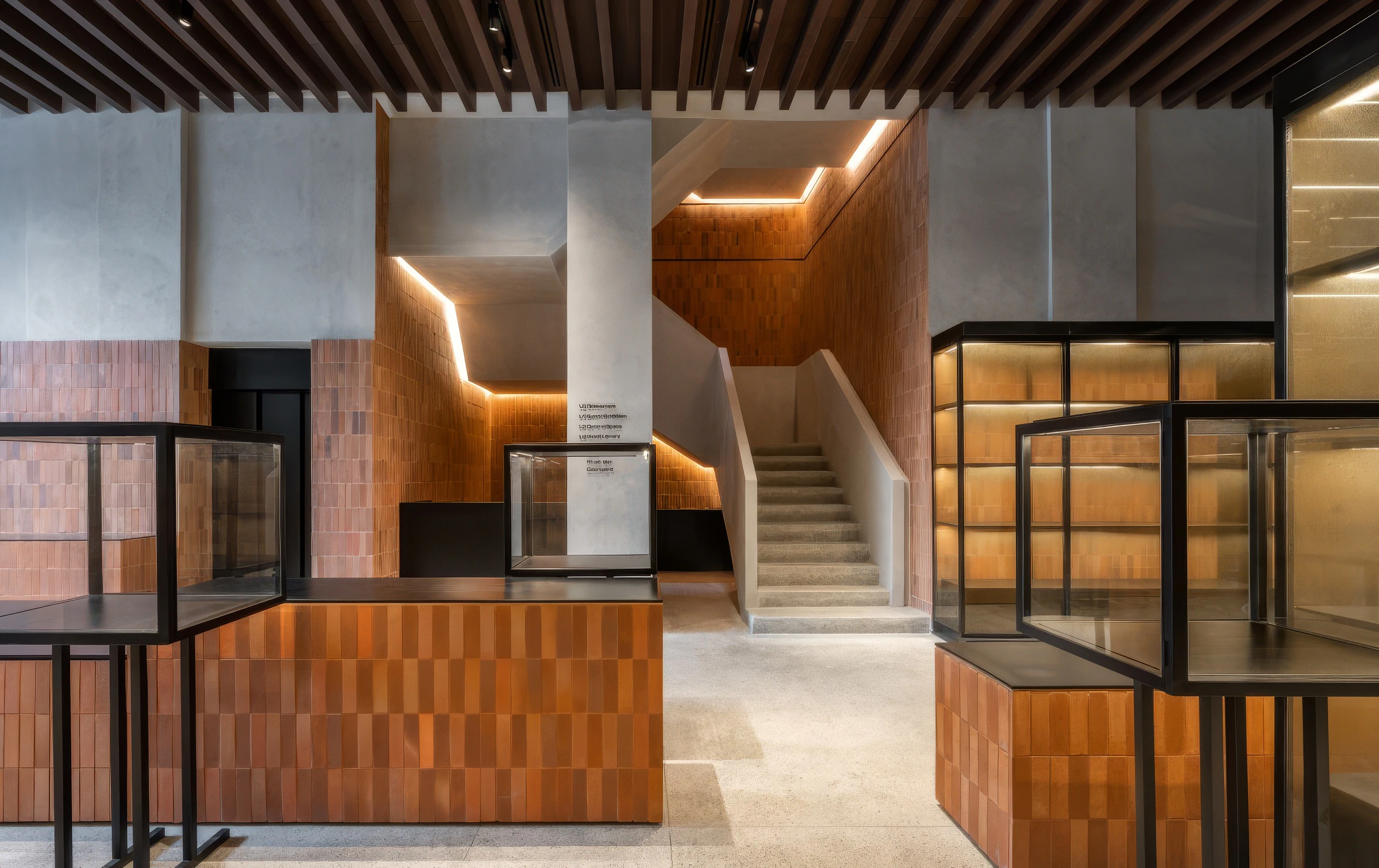 Interior view of Central: The Original Store with staircase, wood paneling, and display cases