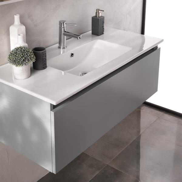 Mobile bagno curvo da 75 cm sospeso bianco lucido con lavabo in ceramica e  specchio Mod. Berlino, Arcshop