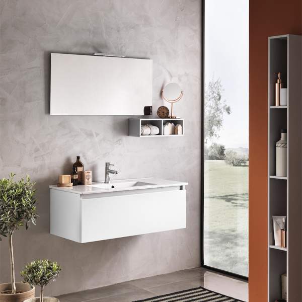 Mobile bagno curvo da 75 cm sospeso bianco lucido con lavabo in ceramica e  specchio Mod. Berlino, Arcshop