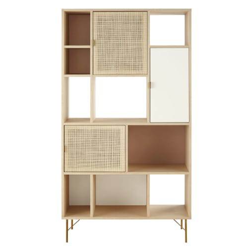 Libreria A Cubi E 3 Ante Con Impagliatura In Rattan Solstice 1