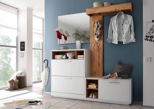 Mobile Ingresso Con Guardaroba In Legno Laminato Bianco E Quercia Selvaggia Modello Milani By Avanti Trendstore