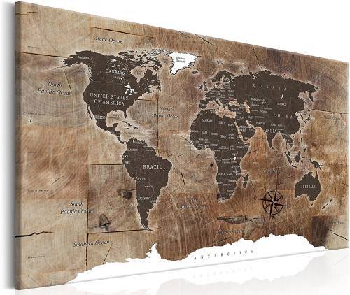 Quadro con cornice, Mappa del mondo su tavole antiche - 90x60