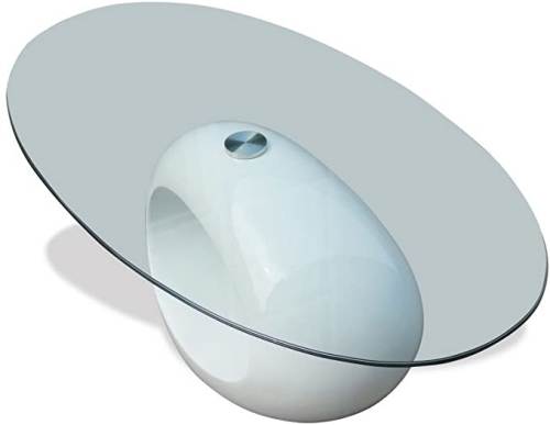 Tavolino Moderno in Vetro ovale Vidaxl con Base in Fibra di Vetro colore Bianco lucido