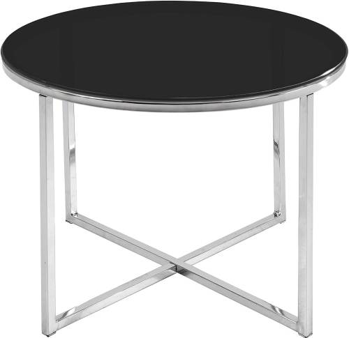 Tavolino Design in Acciaio cromato e Vetro laccato Nero Ac Design