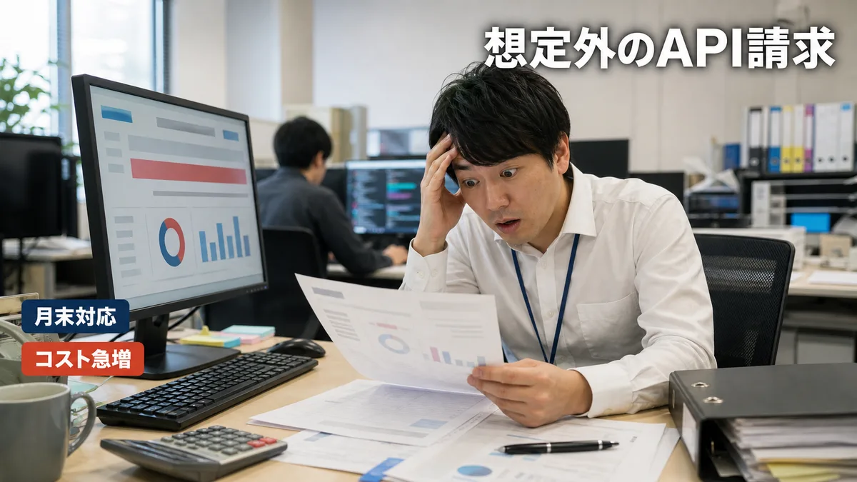 月次請求書でAI APIのコスト急増を発見した経理担当者の場面