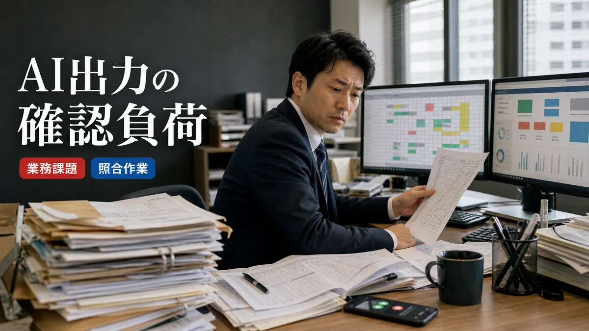 パソコン画面のデータと手元の紙資料を見比べて困惑するオフィスワークの様子