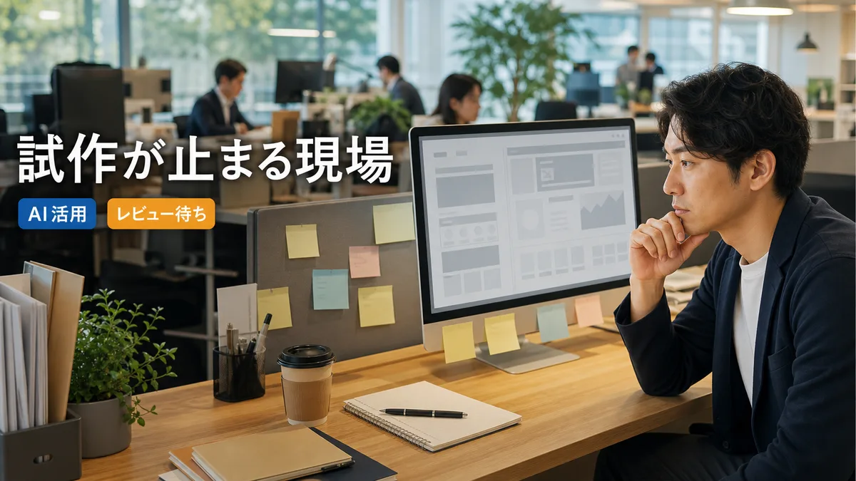 作成されたシステム画面の確認者が決まらずデスクで放置されている様子