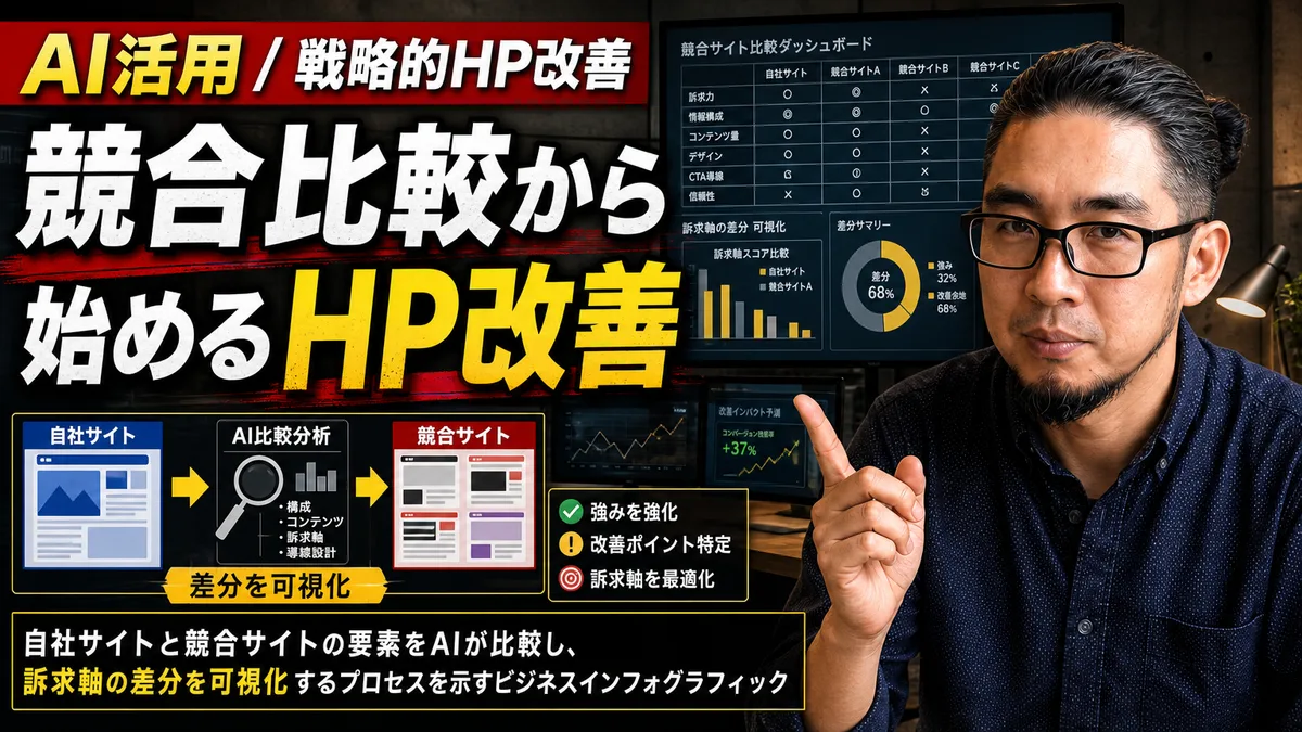 自社サイトと競合サイトのデータ構造をAIで比較分析するプロセスの図解