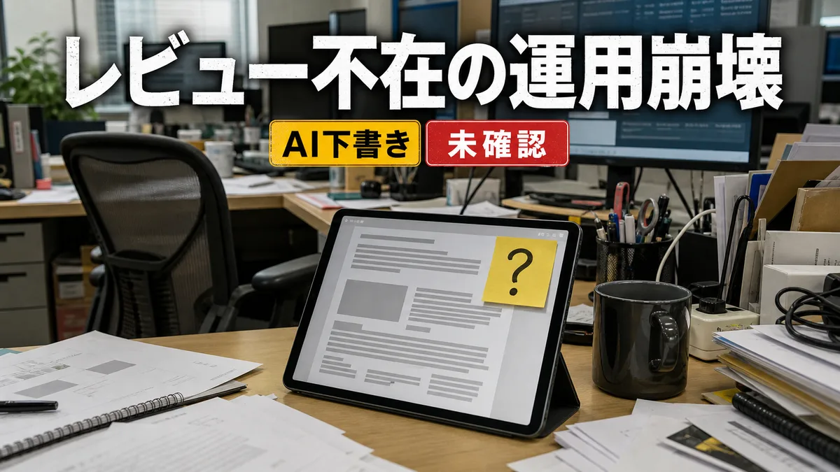 担当者不在のためレビューされずにタブレット上に放置されたAI作成のウェブサイト更新用原稿