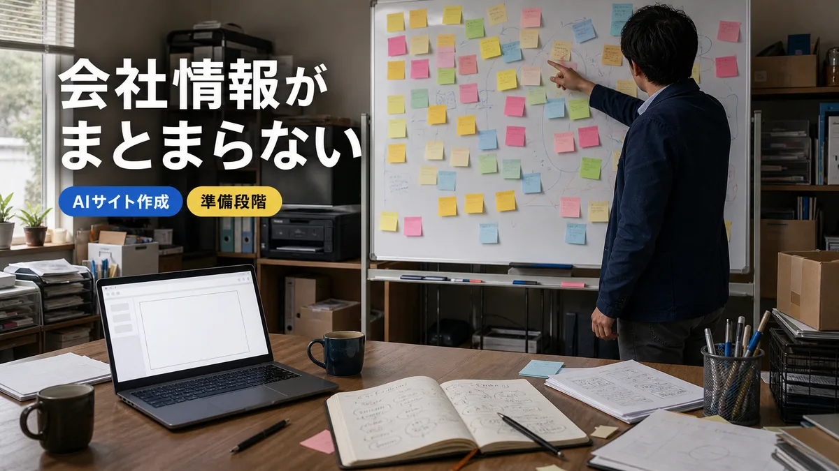 社内の情報が整理されておらずAIへの入力素材に悩むスタッフ