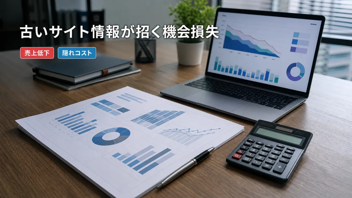 ウェブサイトの放置による機会損失をデータから算出する場面