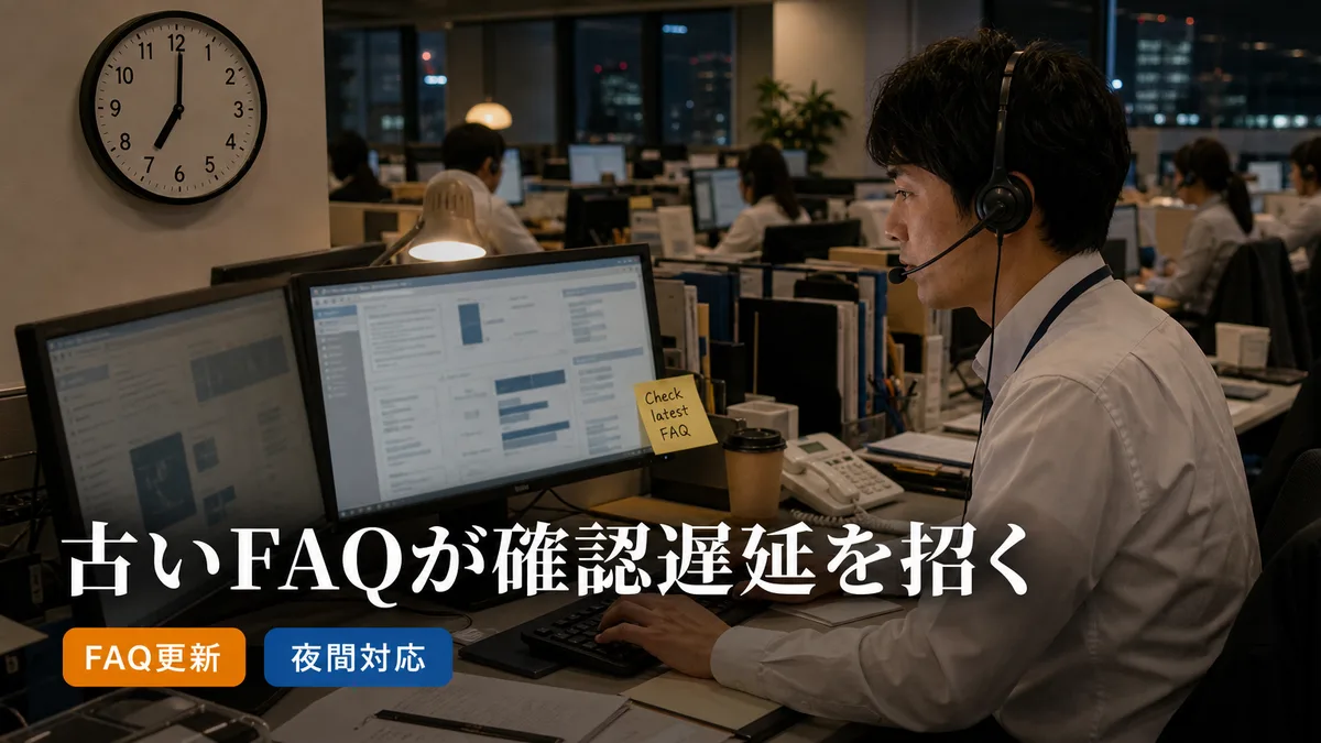 夜遅くにPC画面を見ながら顧客対応を行うサポート担当者の様子
