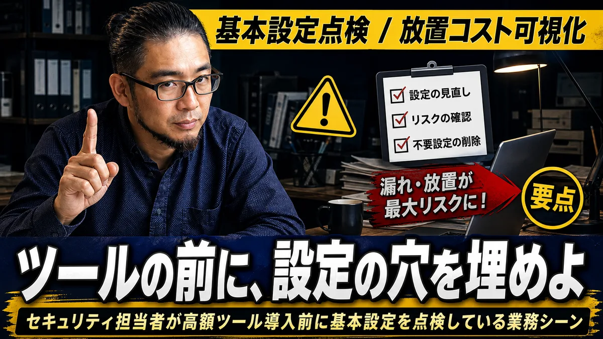 オフィスで担当者がパスワード設定と共有フォルダの権限一覧をノートパソコンで点検している