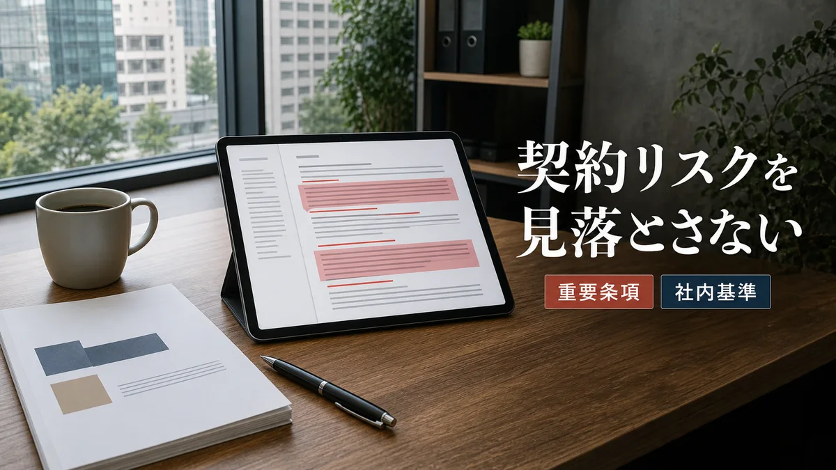 タブレットに表示されたガイドラインとハイライトされた書類を確認する様子