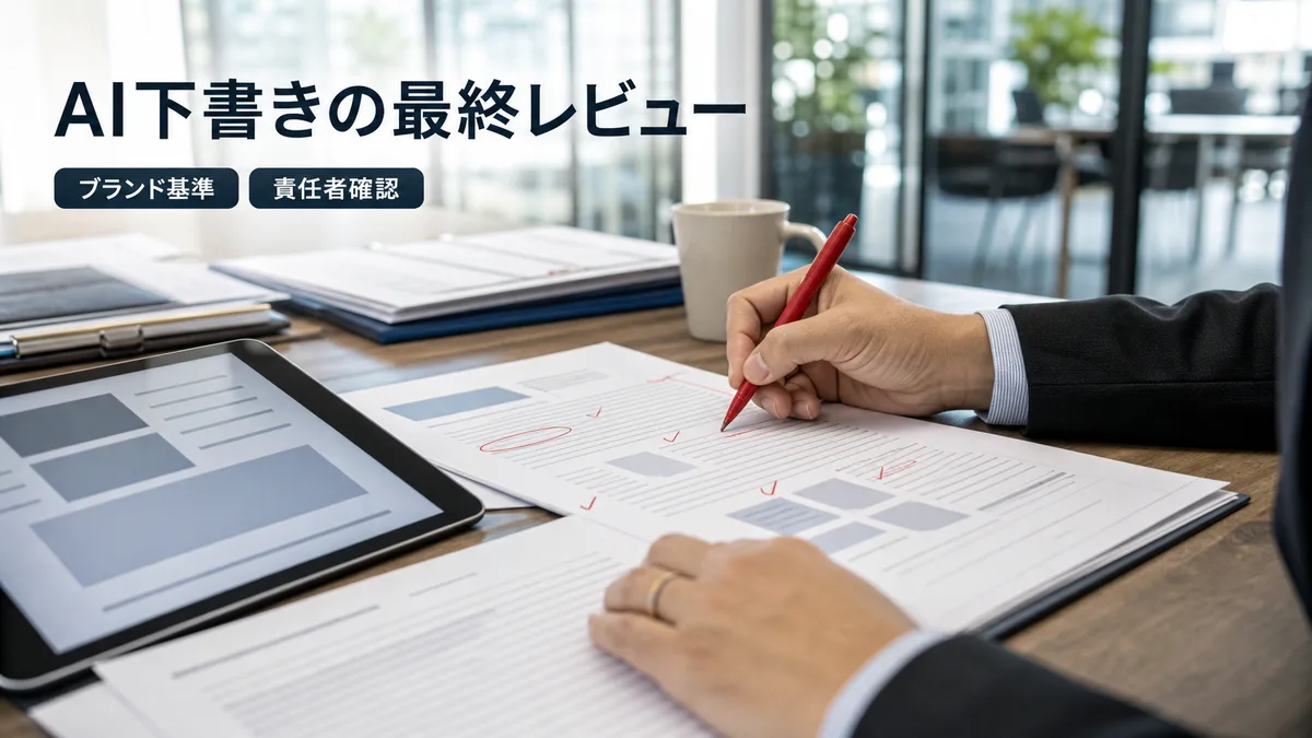 ミーティングスペースで電子書籍の原稿データを真剣に校正する責任者の手元