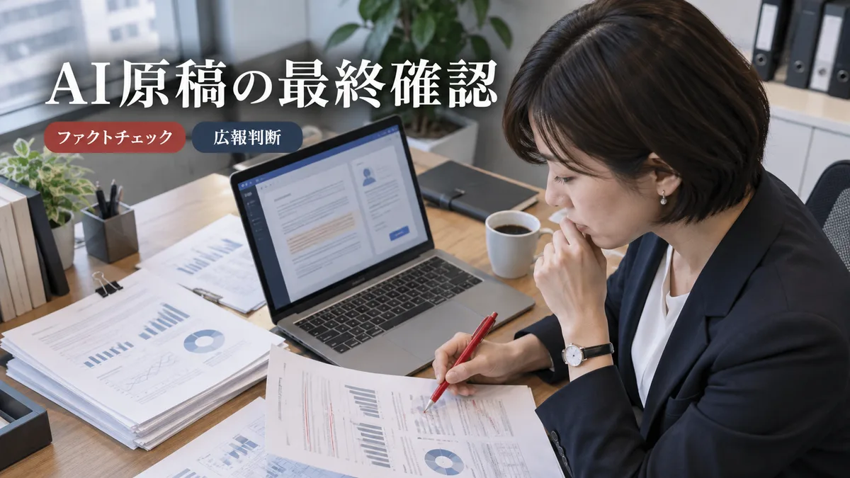 AIが生成した電子書籍原稿の校正とファクトチェックを行う企業の広報責任者