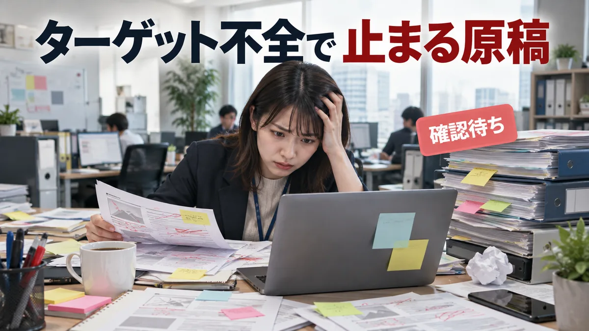 原稿の修正指示と差し戻しに対応し切れず作業が止まっている採用広報担当者