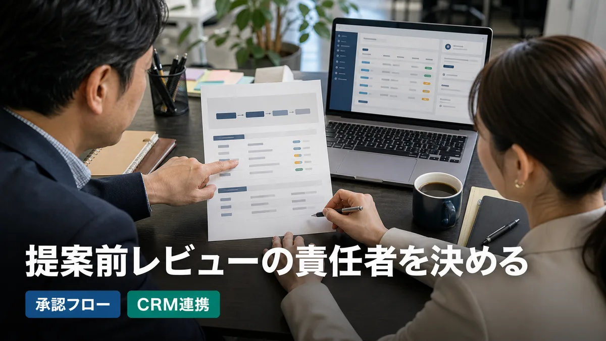 提案書の印刷物を前にしてAIの出力内容と人間の確認手順を話し合う二人