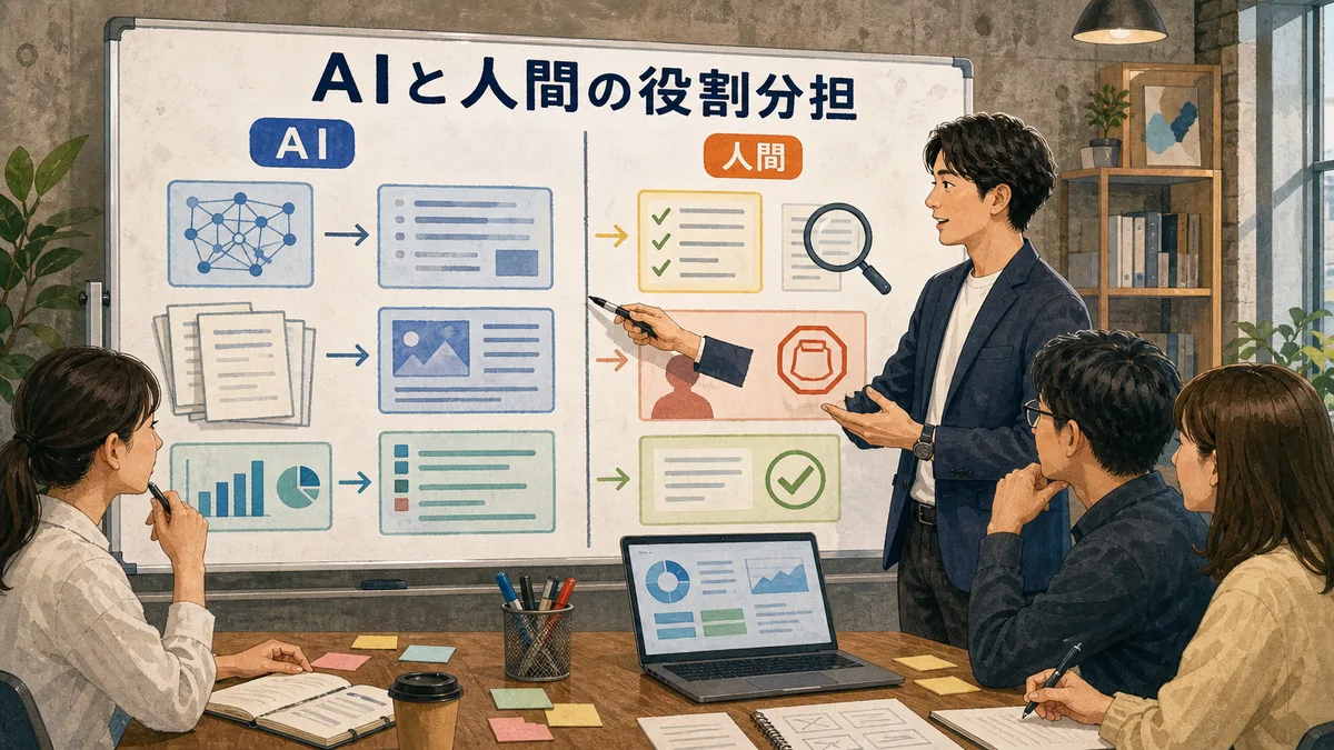 AIと人間の役割分担をホワイトボードで整理するECサイト責任者