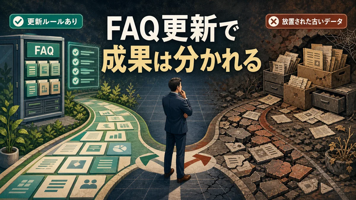 FAQの更新体制を整えるルートと放置するルート of 分岐点を表すイラスト