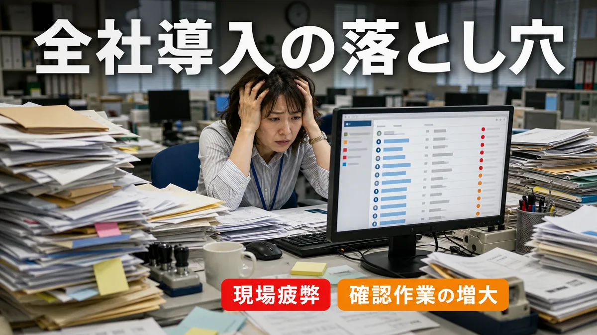 複雑なシステム導入による確認作業の増加で困惑する事務担当者