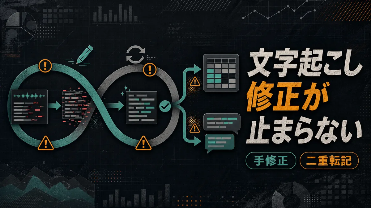 AIの文字起こし修正と転記作業による二重管理の課題図解