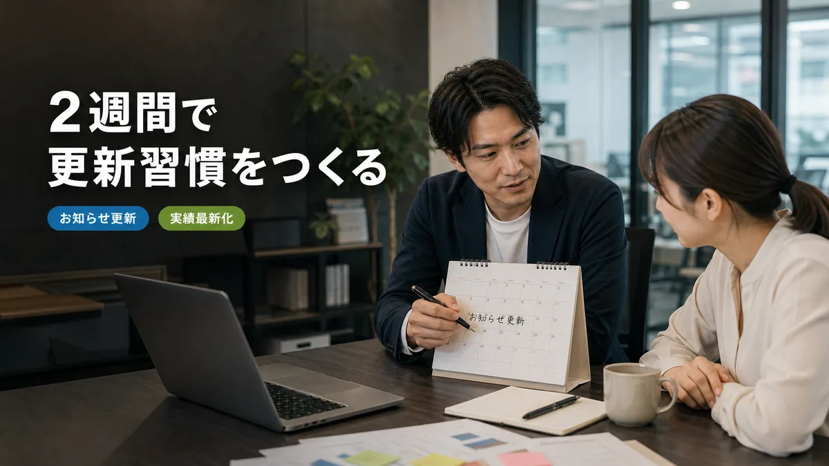 最初の2週間でお知らせと実績を最新化する運用スケジュールを組むチームリーダー