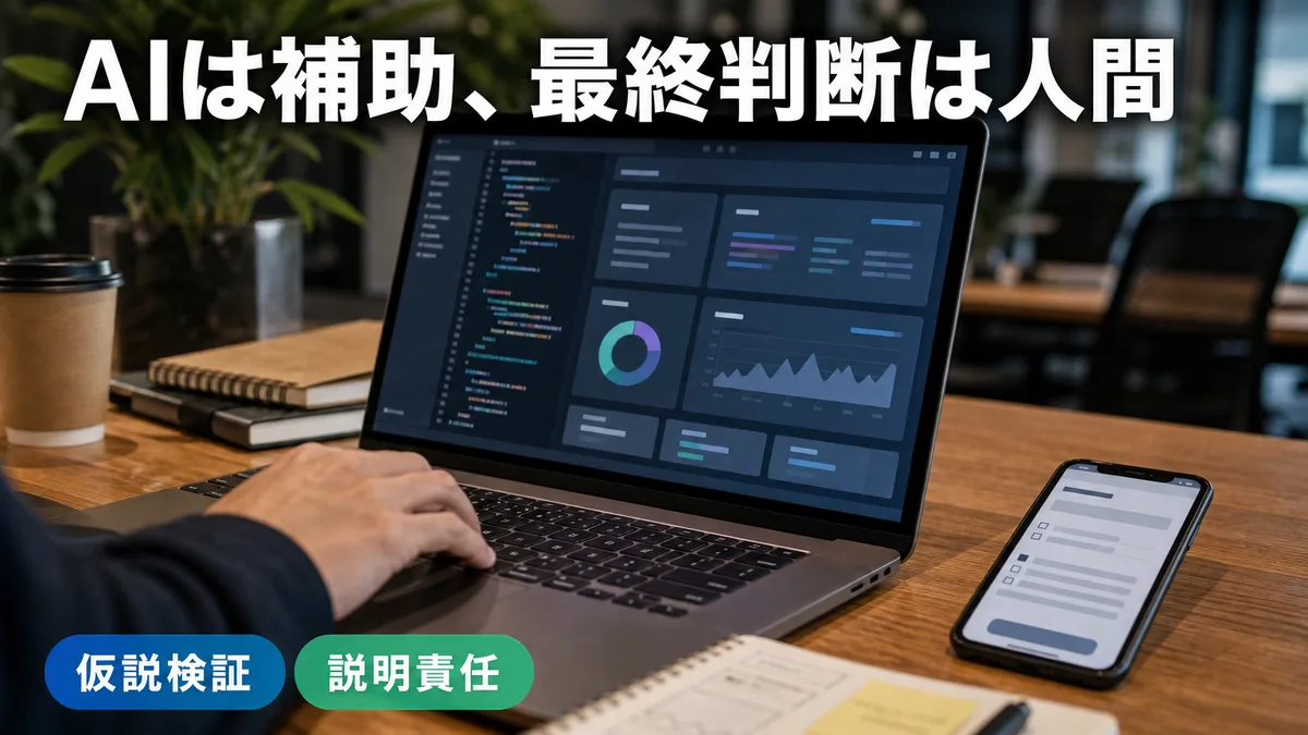 スタートアップオフィスで、AIツールを活用してMVPのプロトタイプを高速に開発するエンジニアの手元