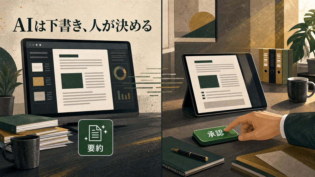 AIの要約下書きを担当者が確認して承認する業務プロセス