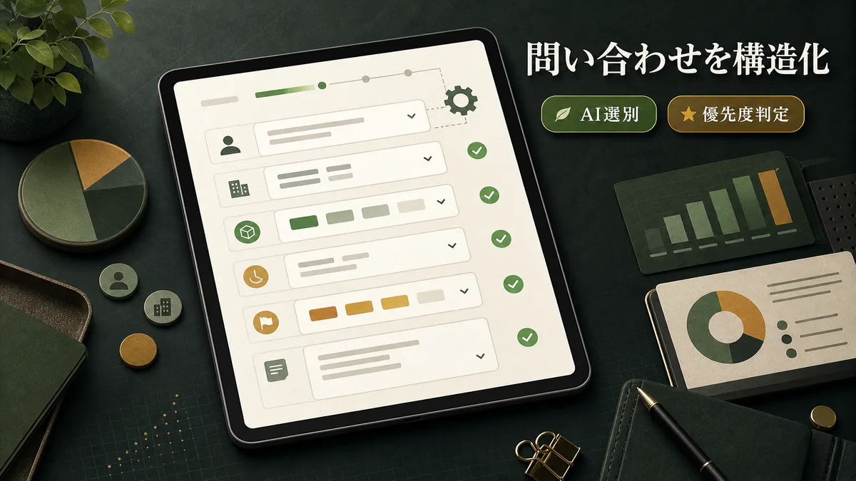 選択式項目を持つ問い合わせフォームの設計画面でAI判定を準備する場面