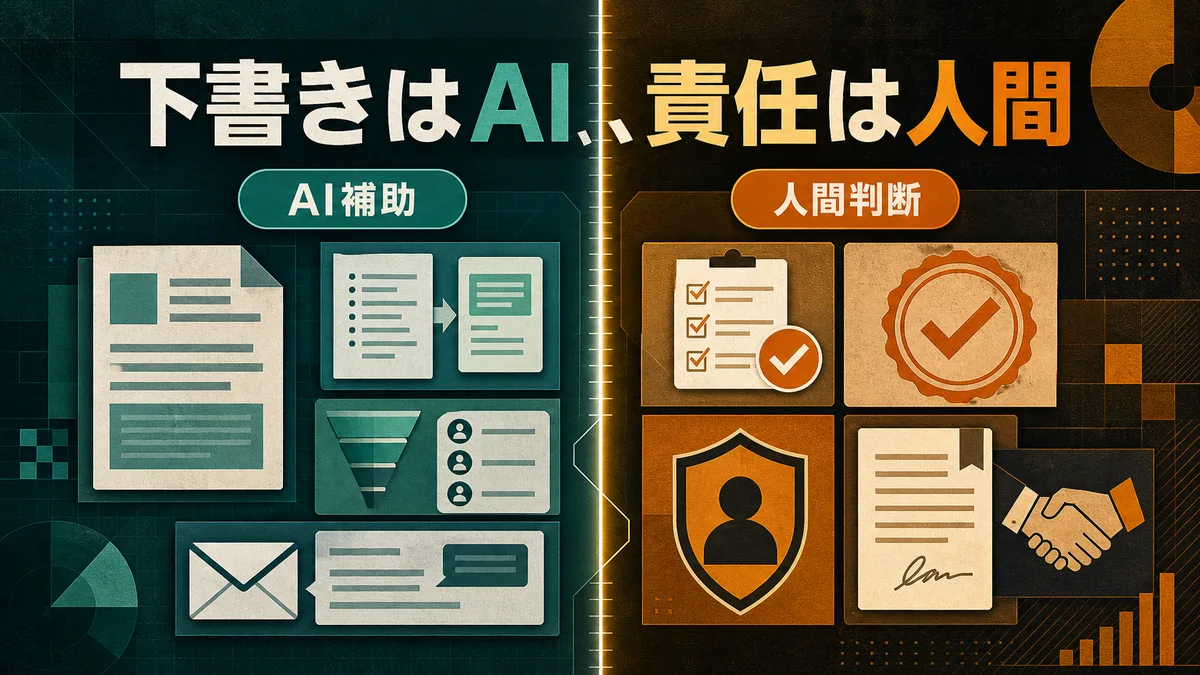 営業AI活用におけるAIの補助範囲と人間の責任境界を示す役割分担図