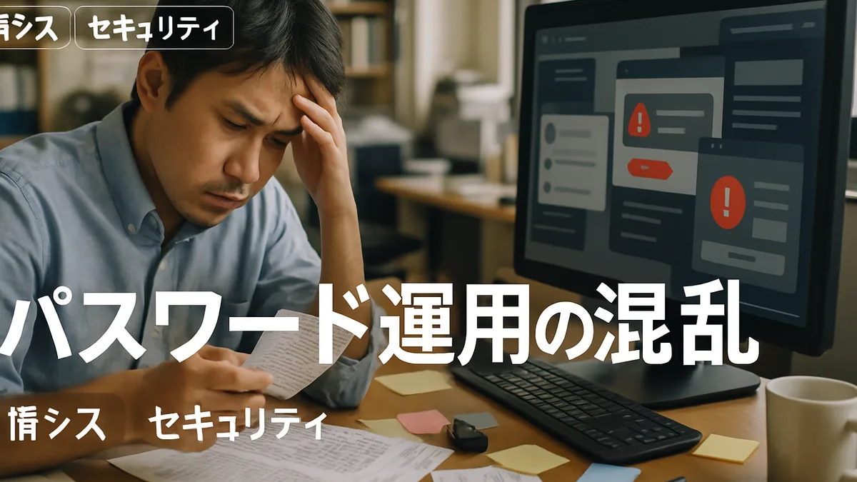 セキュリティツールの二重管理により業務効率が低下している職場の様子