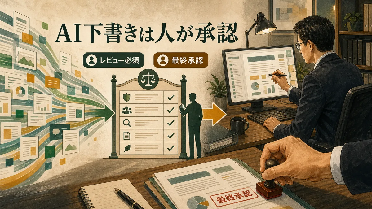AIが作成した手順書の下書きを人間がレビューする様子