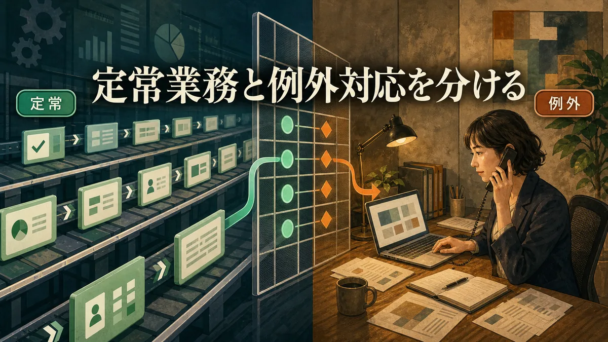 定常業務と例外対応を切り分けて管理するオフィスの図