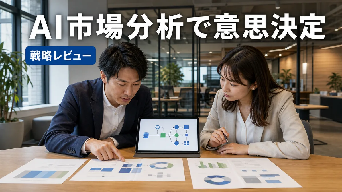 AIが作成した分析レポートを元に製品の改善方針を議論する社員