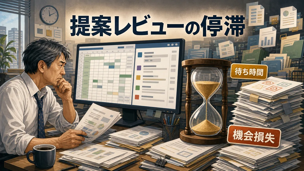 不正確な提案書の下書きと差し戻しの多さに悩むマネージャーのオフィスシーン