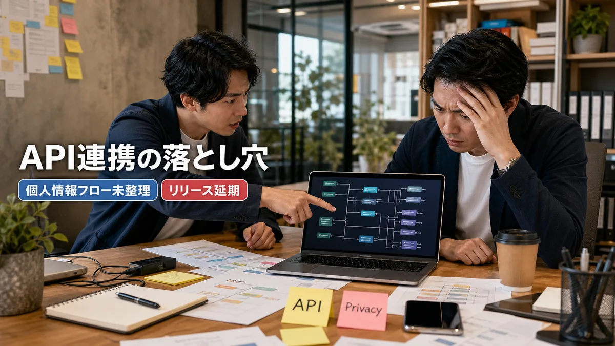 API連携時の個人情報フローが未整理で公開判断が止まったオフィスの様子