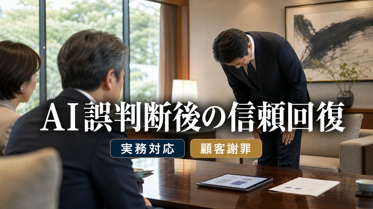 応接室で顧客に対して真摯な表情で頭を下げて謝罪の意を伝える企業の責任者